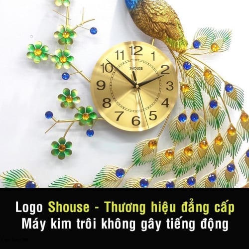 Đồng Hồ Treo Tường Con Chim Công Khổng Tước xanh A68 Trang Trí hiện đại kim trôi