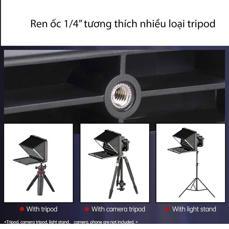 Lensgo Teleprompter TC7 - Máy Nhắc Chữ Mini Cho Biên Tập Viên, MC Truyền Hình, Kích Thước Nhỏ Gọn, Dùng Cho Điện Thoại, Máy Ảnh - Hàng Chính Hãng