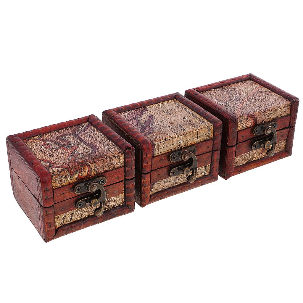 Vintage Metal Lock Jewelry Treasure Chest Case Wooden Box Storage Box Gift