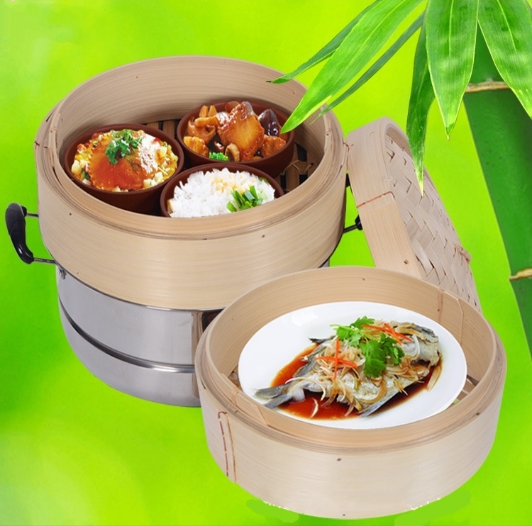 Xửng Hấp đồ ăn, Hấp bánh bao, Hấp há cảo, bằng Tre Trúc Cao Bằng (Vietnam) tặng gắp inox bướm dài 30cm