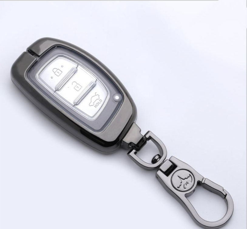 Ốp vỏ chìa khóa, bao da chìa khóa inox có lót bọc silicon cao cấp dành cho xe Elantra, Tucson M02 - màu bạc