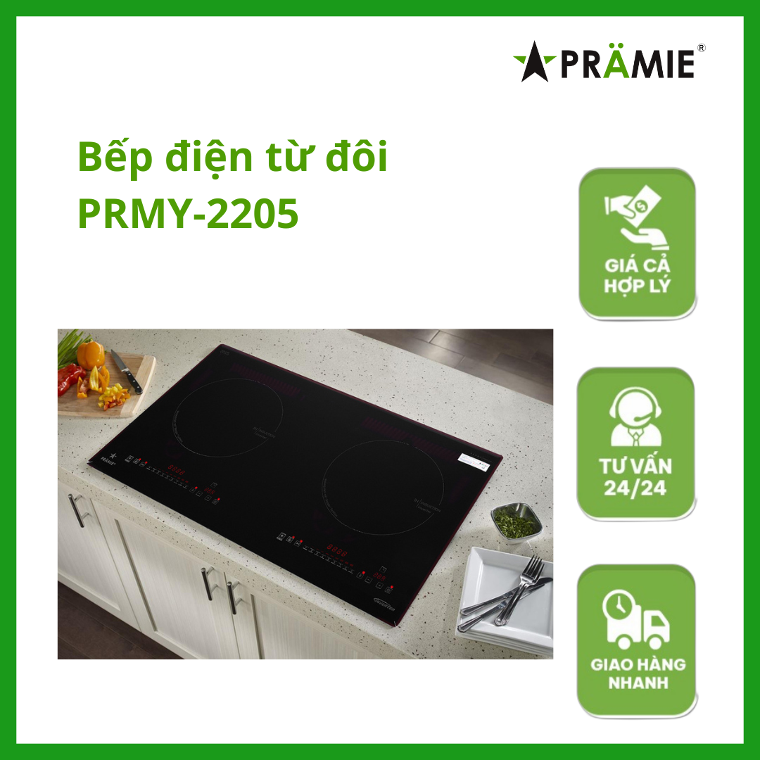 Bếp điện từ đôi ,Pramie PRMY-2205_Hai từ_hàng nhập khẩu Malaysia