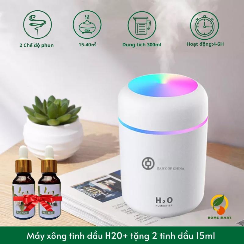 Máy xông tinh dầu khuếch tán tinh dầu Humidifier H2O hình trụ 260ml phun sương tạo độ ẩm, lan tỏa hương thơm, đèn Led 7