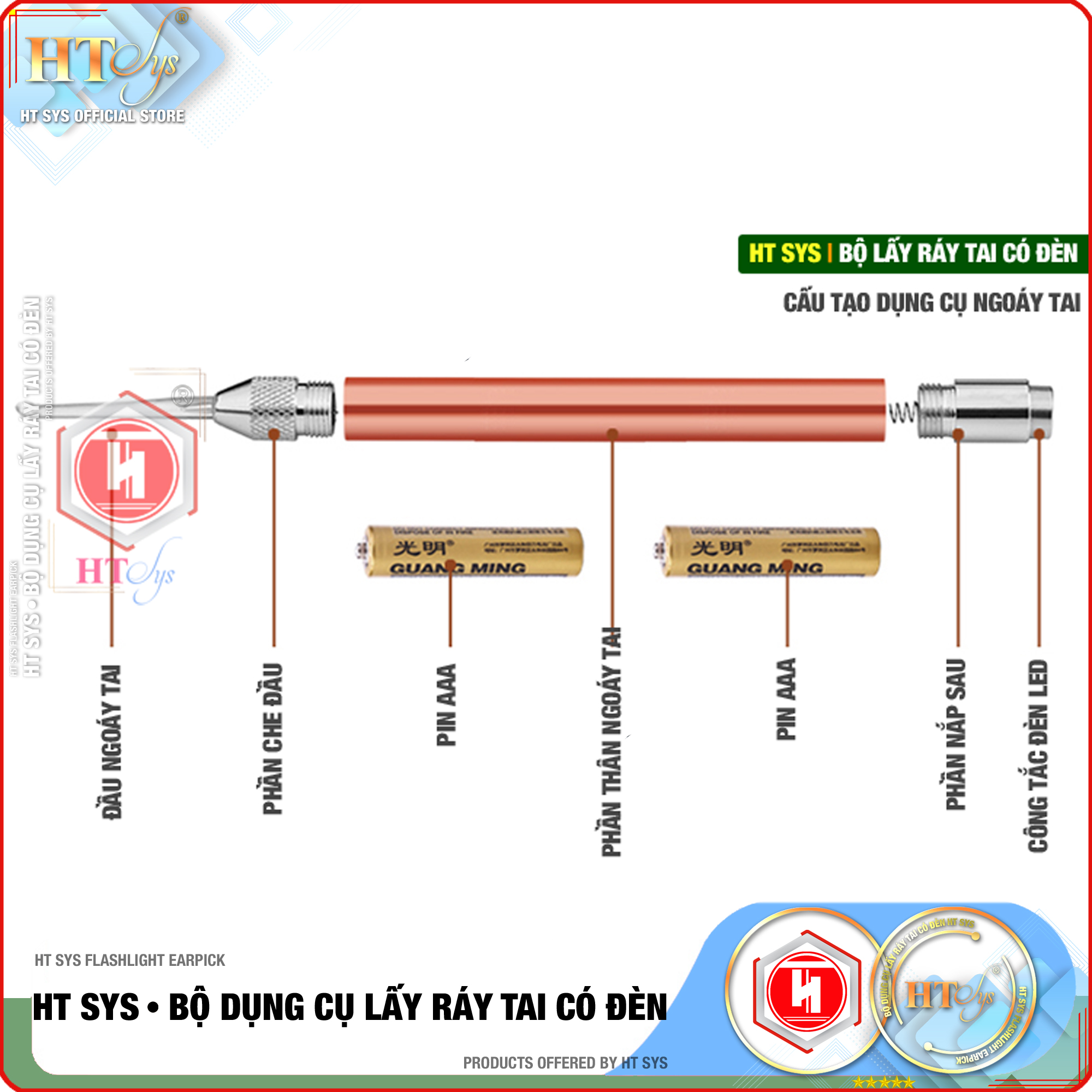 Bộ Dụng Cụ Lấy Ráy Tai - Ngoáy Tai HT SYS Flashlight Earpick  - Bộ Lấy Ráy Tai Tích Hợp Đèn Led Cao Cấp - An Toàn Và Tiện Lợi Cho Bé