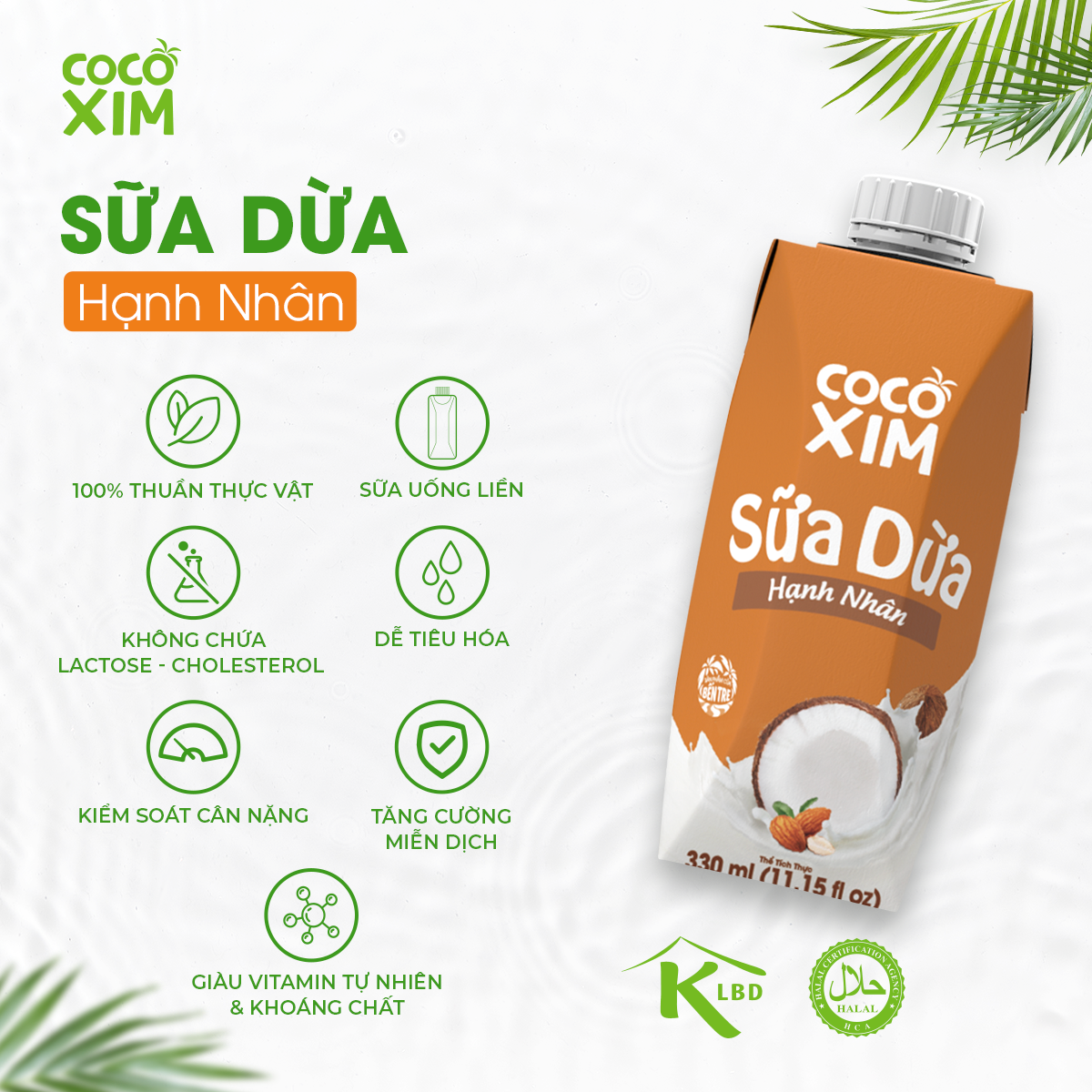 Thùng 12 Hộp Sữa dừa Cocoxim Hạnh Nhân 330ml/hộp