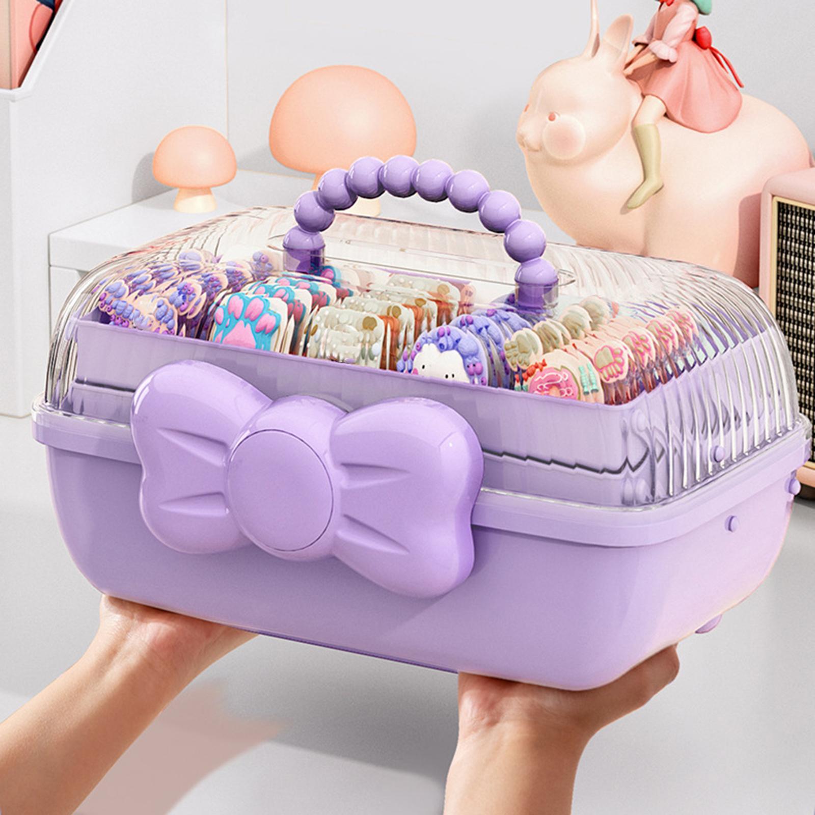 3 Layer Multipurpose Storage Box Hair Accessories Organizer for Girls, Portable Hair Bow Holder ,Cosmetics Supplies Storage Box for Hair Clips
