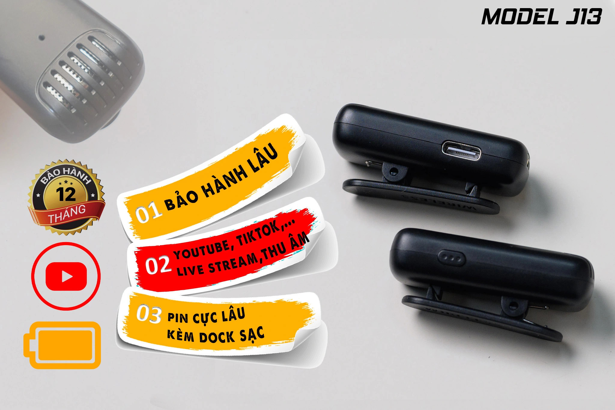 Mic không dây MTMAX J3 dành cho điện thoại gọn kết nối nhanh pin khỏe đủ kết nối kèm dock sạc chuyên quay video clip, vlog, ghi âm chuyên nghiệp