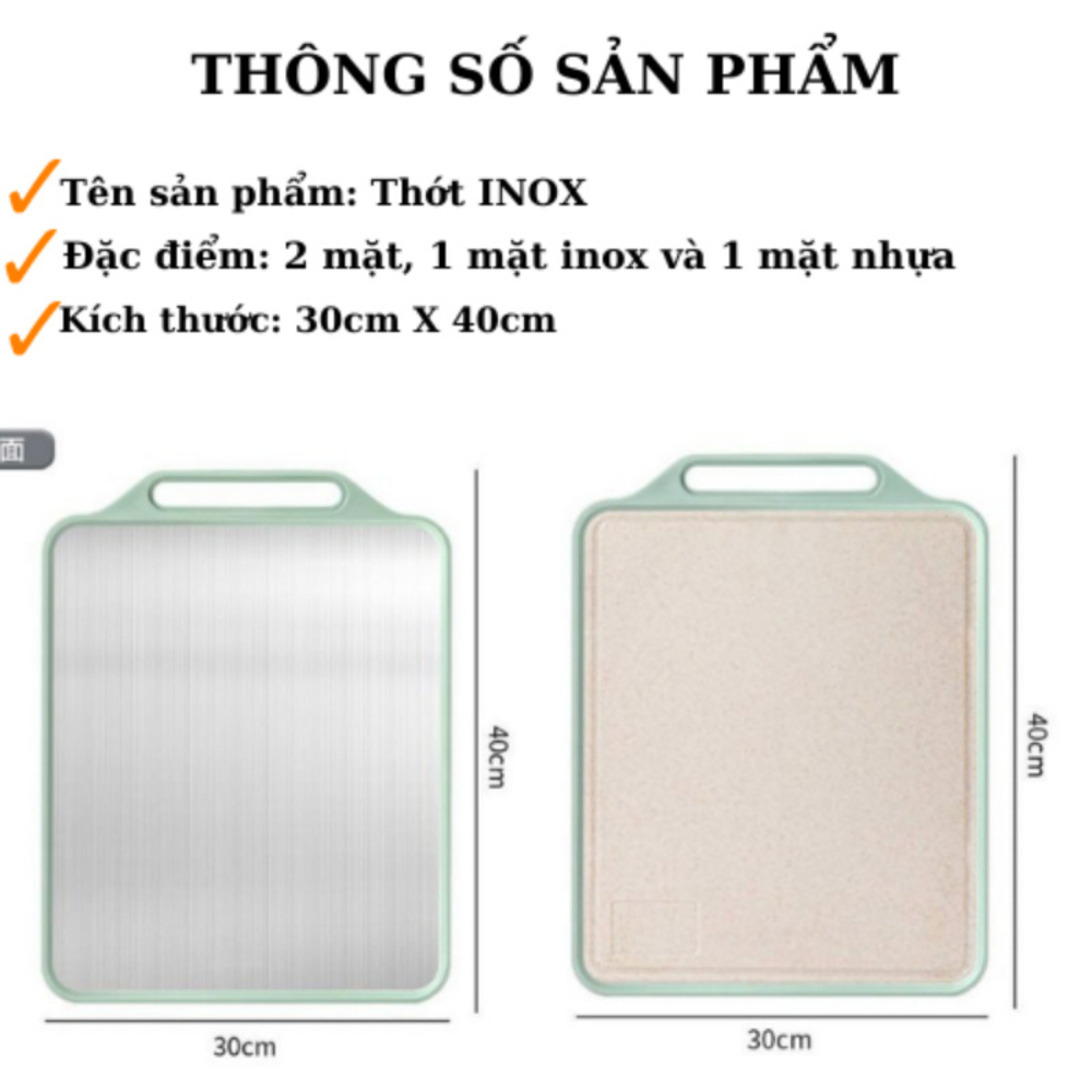 Thớt Kháng Khuẩn 2 Mặt Kích Thước 40x30cm Mặt Trước Inox 304, Mặt Sau Nhựa PP Kháng Khuẩn, Chống Tràn, Chống Ẩm Mốc, Không Han Gỉ, Rã Đông Nhanh