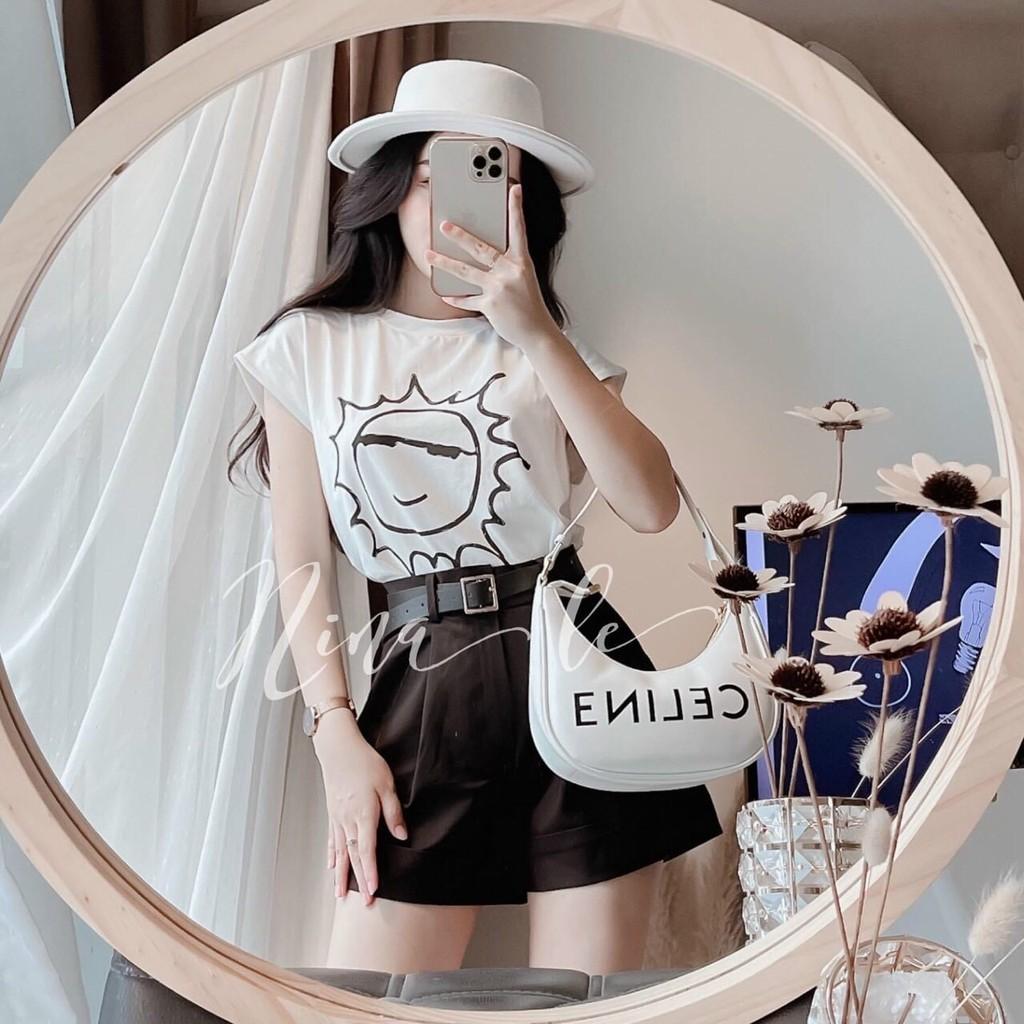 Sét đùi gấp lai có con đỉa và áo in hình mặt trời siêu cute kèm hình thật