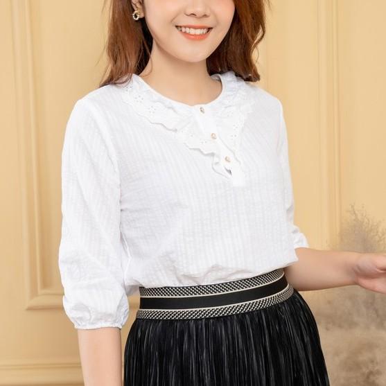 Áo sơ mi nữ bèo cổ 2 lớp- tay lỡ- Sooyoung- chất liệu thô boid thấm hút mồ hôi