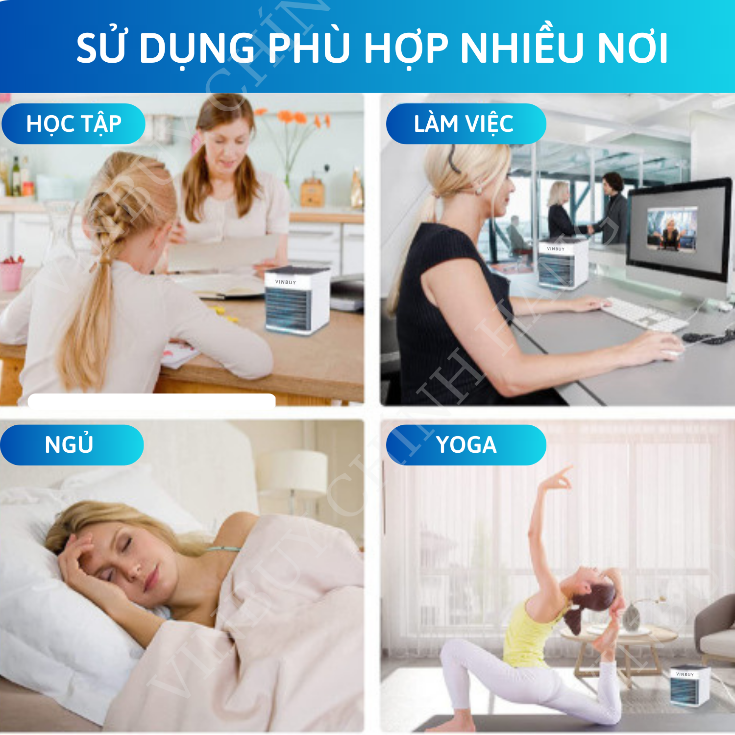 Quạt điều hòa mini hơi nước làm mát không khí nhỏ gọn để bàn, nhiều chế độ làm mát, có khay chứa đá, công suất lớn, quạt êm không gây tiếng ồn - Hàng chính hãng - VinBuy