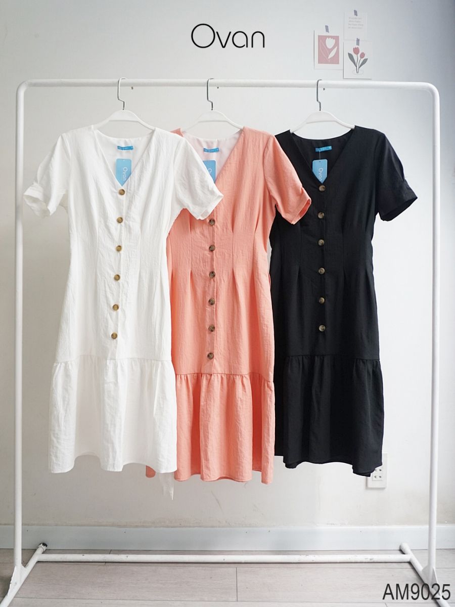 Đầm đuôi cá Nữ linen kèm thắt lưng OvanMade AM9025