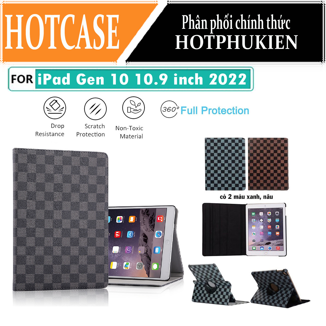 Case bao da caro xoay 360 độ cho iPad Gen 10 10.9 inch 2022 hiệu HOTCASE chống sốc cực tốt, bảo vệ toàn diện, trang bị tính năng smartsleep - Hàng nhập khẩu