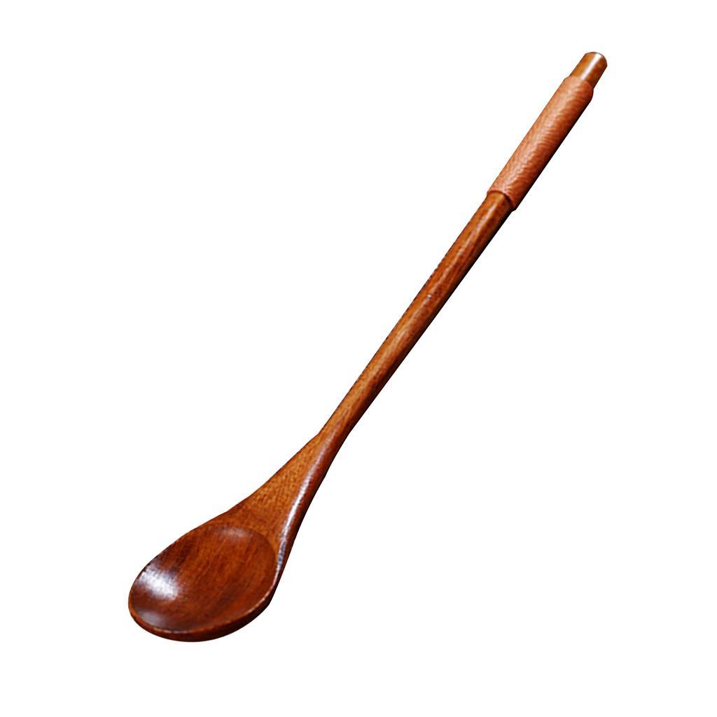 2-5pack Wooden Spoon Soup Ladle Dessert Ice Cream Tea Coffee Spoon F Dark Brown