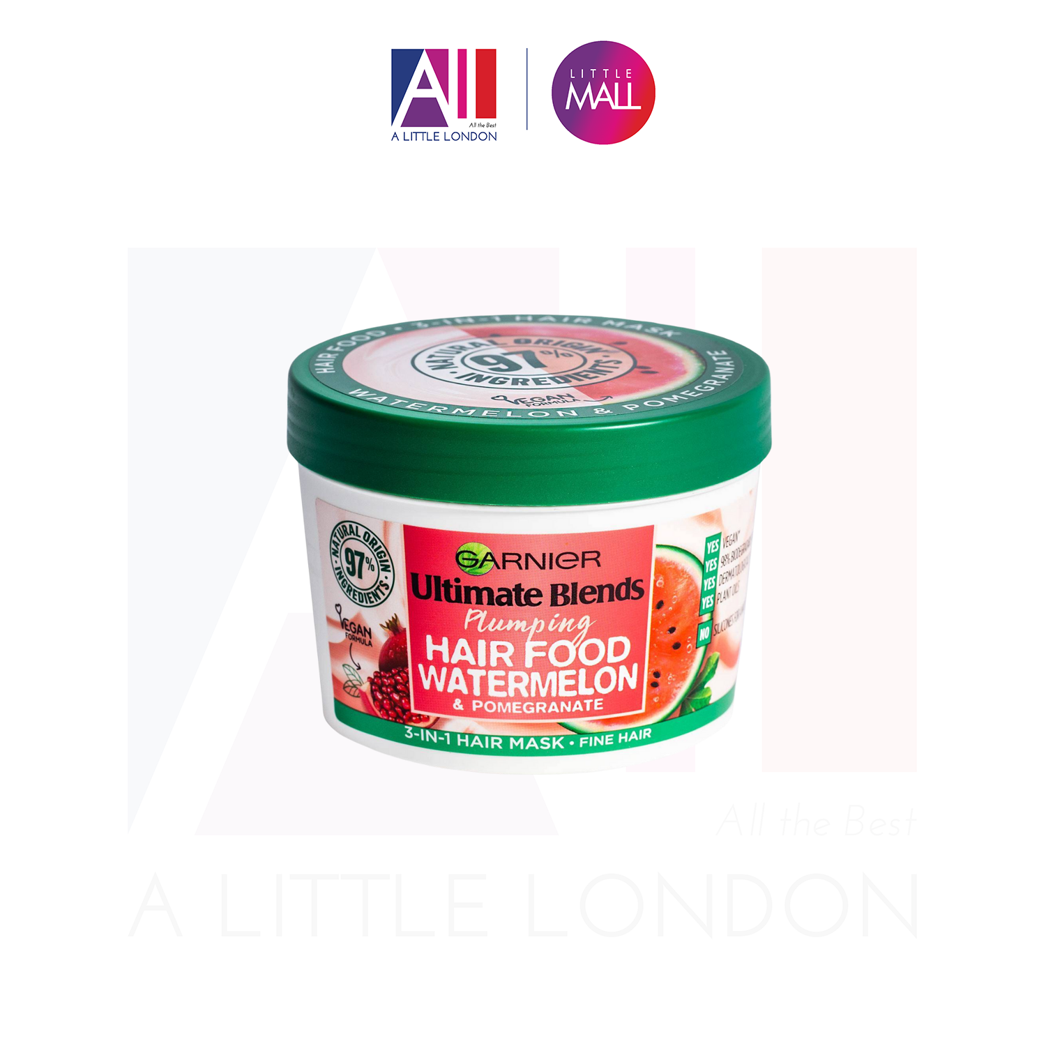 Mặt nạ dưỡng tóc chắc khỏe Garnier Hair Food Watermelon & Pomegranate 3-in-1 Hair Mask 390ml