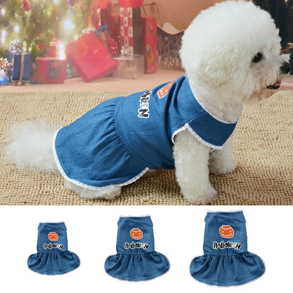 Halloween Pet Dog Dress Jeans Skirt Puppy Clothes Apparel Accessory