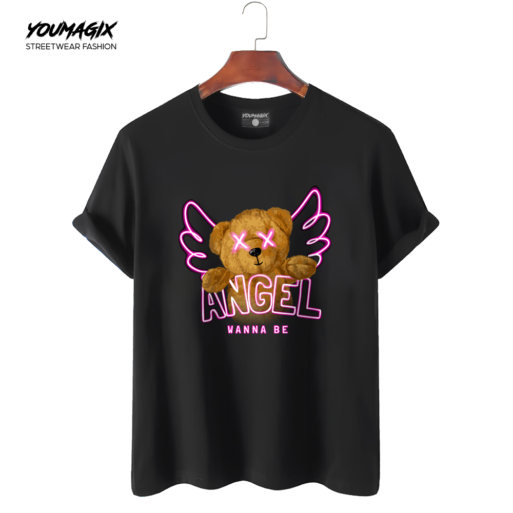 Áo Thun Tay Lỡ Form Rộng Unisex 100% Cotton In Hình Angel Wanna Be
