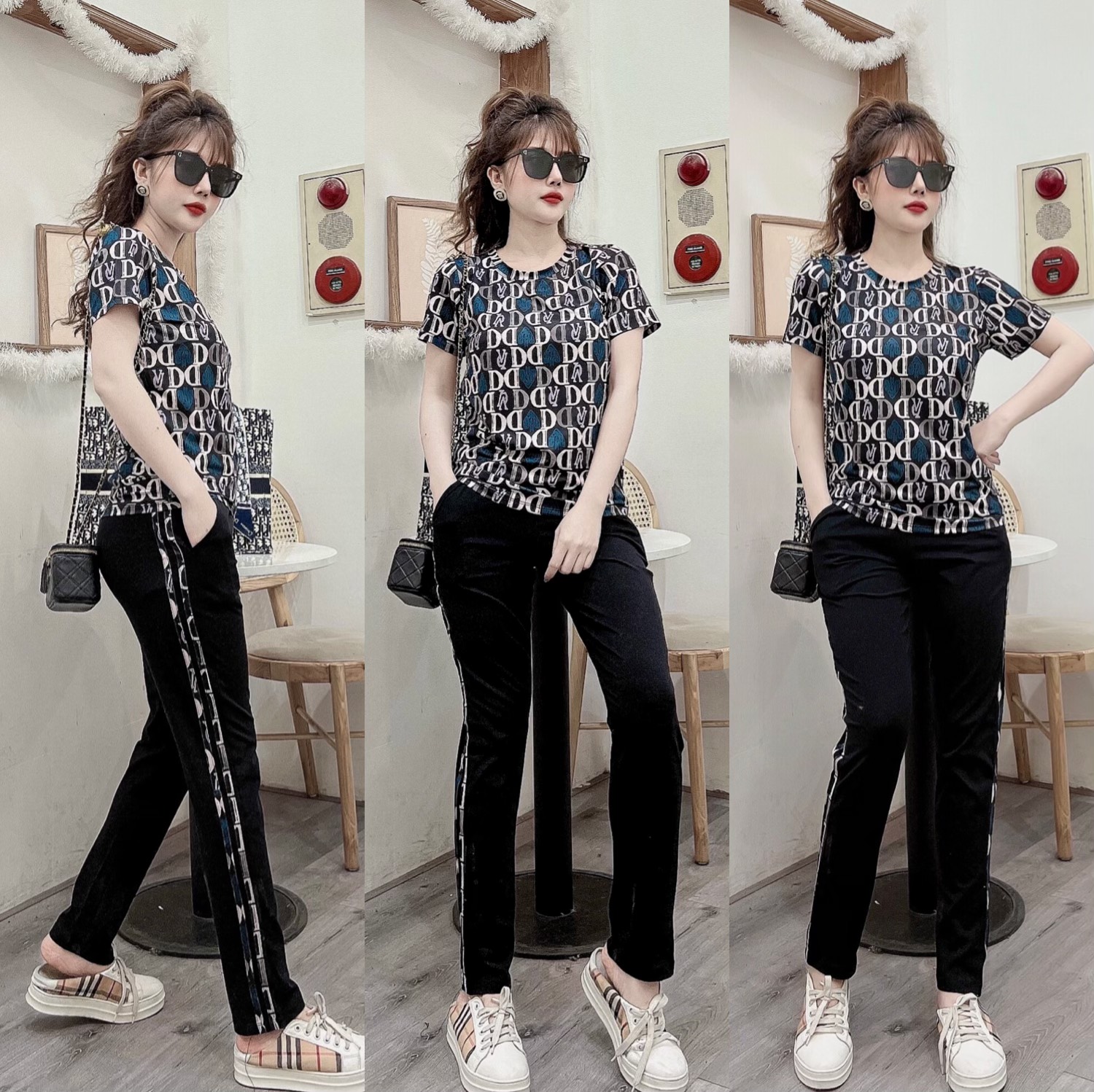 Đồ bộ thun cotton nữ họa tiết in 3D chữ D