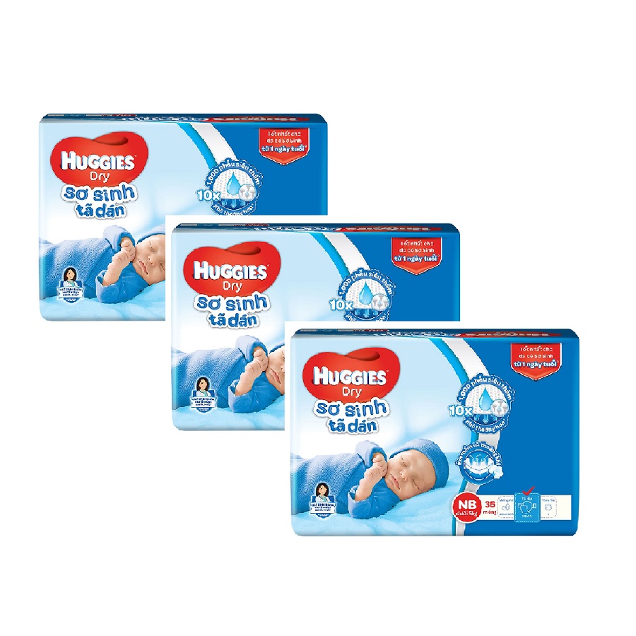 Combo 3 Tã dán sơ sinh Huggies Dry NB36
