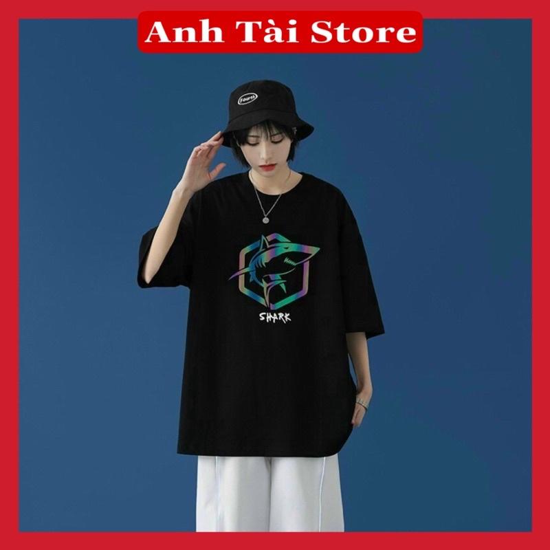 Áo thun tay lỡ phản quang phông Unisex nam nữ chất Premium Cotton oversize đến 75kg form rộng co dãn 4 chiều SHARK AX11