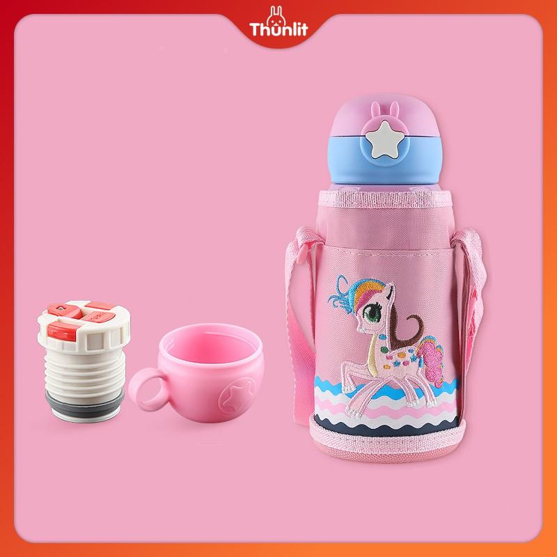 Cartoon Water Bottle 550ml Kids Cartoon Shaped Water Bottle With Straw Portable Stainless Steel Drop-proof Thermos Bottle for Students
