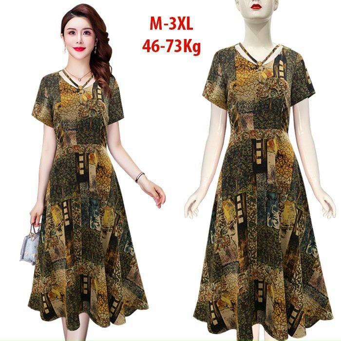 ️Có Big Size️ Đầm Trung Niên Cao Cấp Dự Tiệc Cho Mẹ, Đầm Trung Niên In Họa Tiết Thời Trang