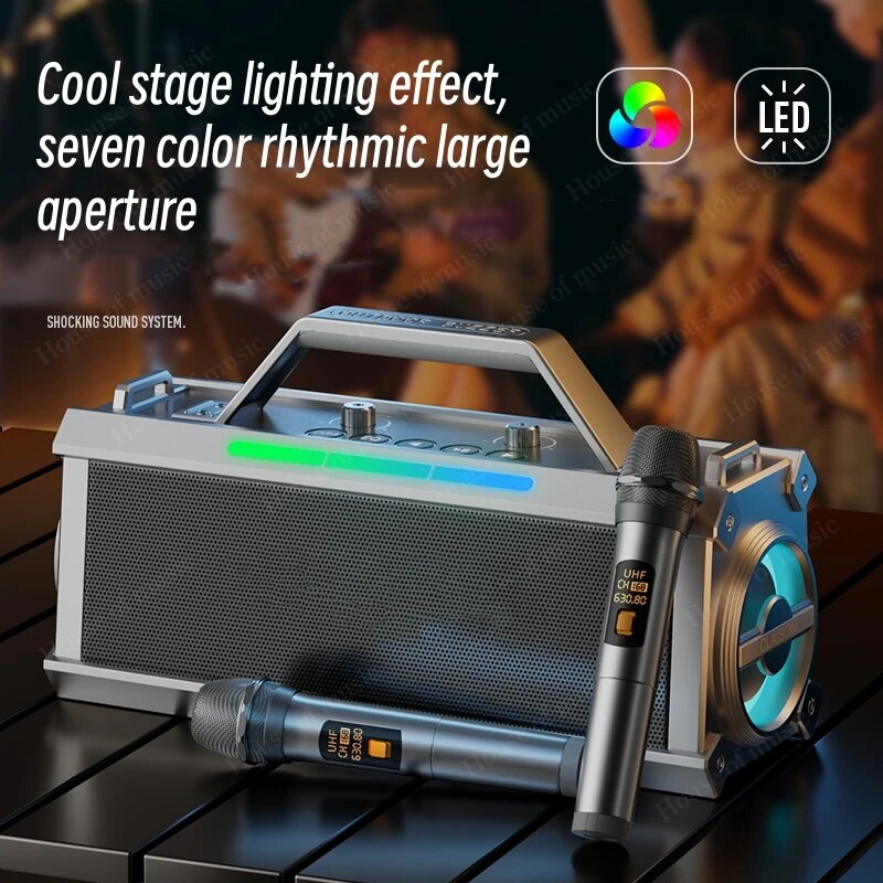 Bộ Loa Karaoke 2 micro công suất 200W âm thanh sống động BUZZER K1 pin 8000mAh dùng 6h liên tục