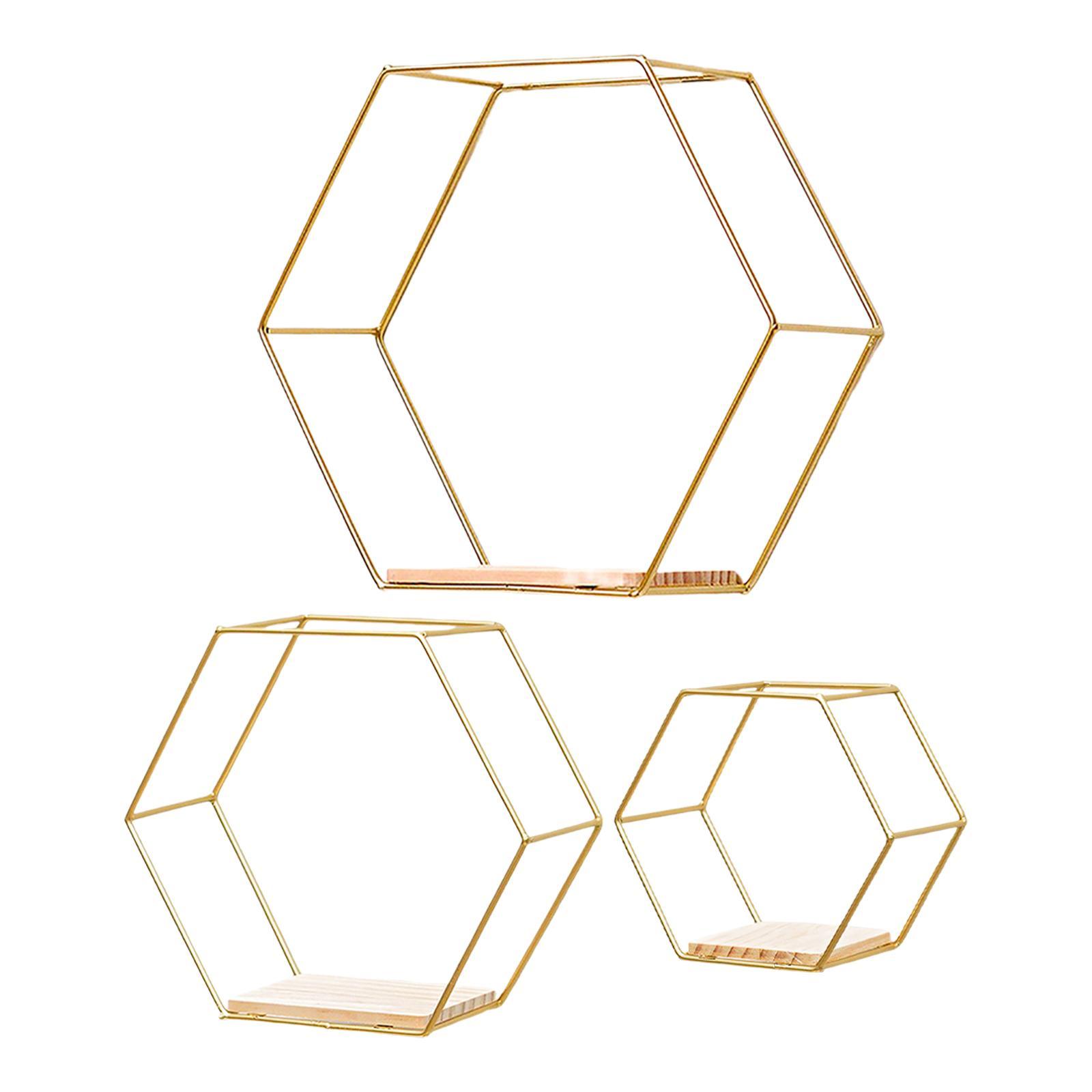Set of 3 Modern Hexagon Iron Wall Shelf Display Floating Shelf