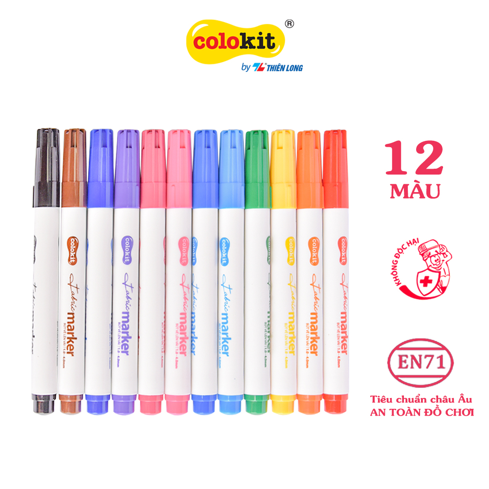 Bút vẽ lên vải 12 màu Fabric Marker Thiên Long Colokit FM-C002