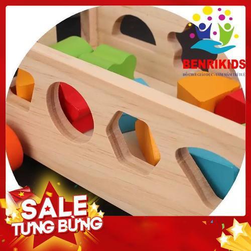 - Đồ Chơi Gỗ Thông Minh Xe Kéo Thả Hình Khối Kết Hợp Số-Đàn-Bảng Phân Loại