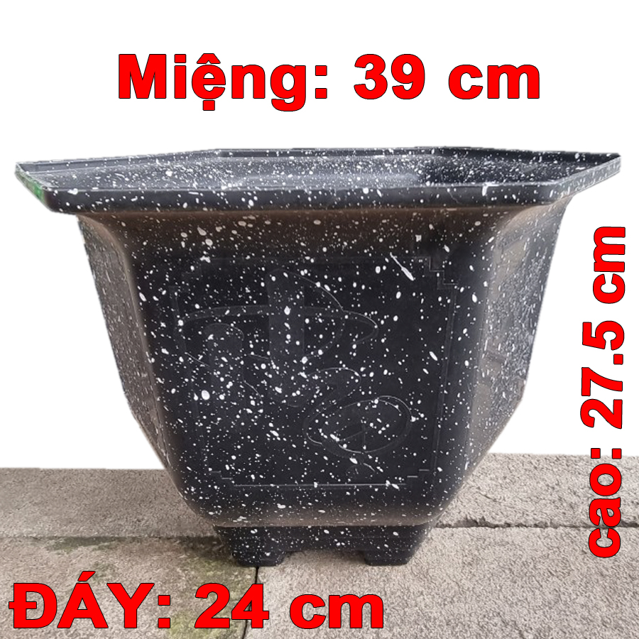5 Chậu Nhựa lục giác hoa văn giả đá siêu đẹp,siêu sang đem đến may mắn, Miệng,cao,đáy 39x27.5x24cm-77814