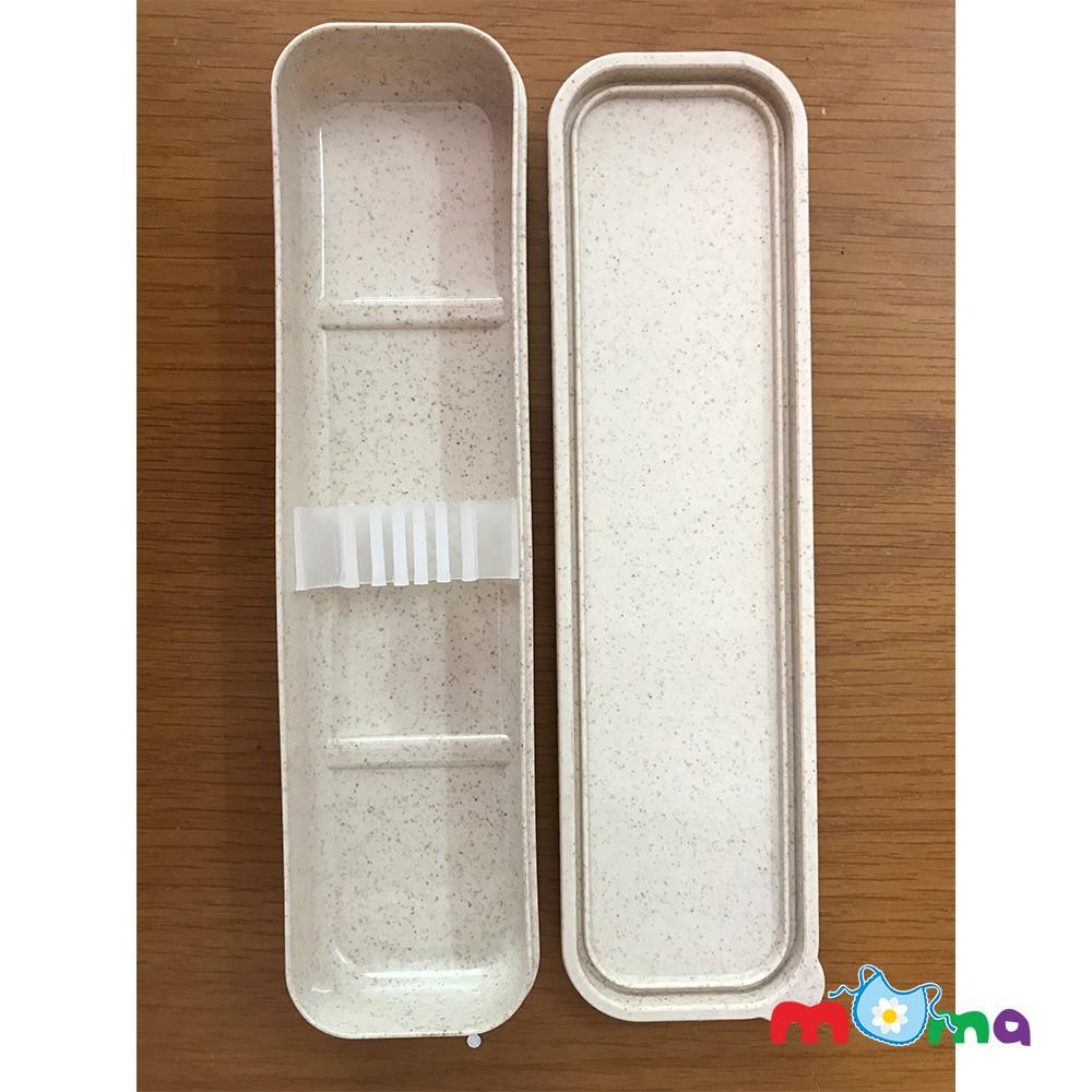 Bộ thìa đũa-muỗng đũa inox có hộp đựng bằng nhựa lúa mạch bảo vệ môi trường, kèm túi dây rút_HK045