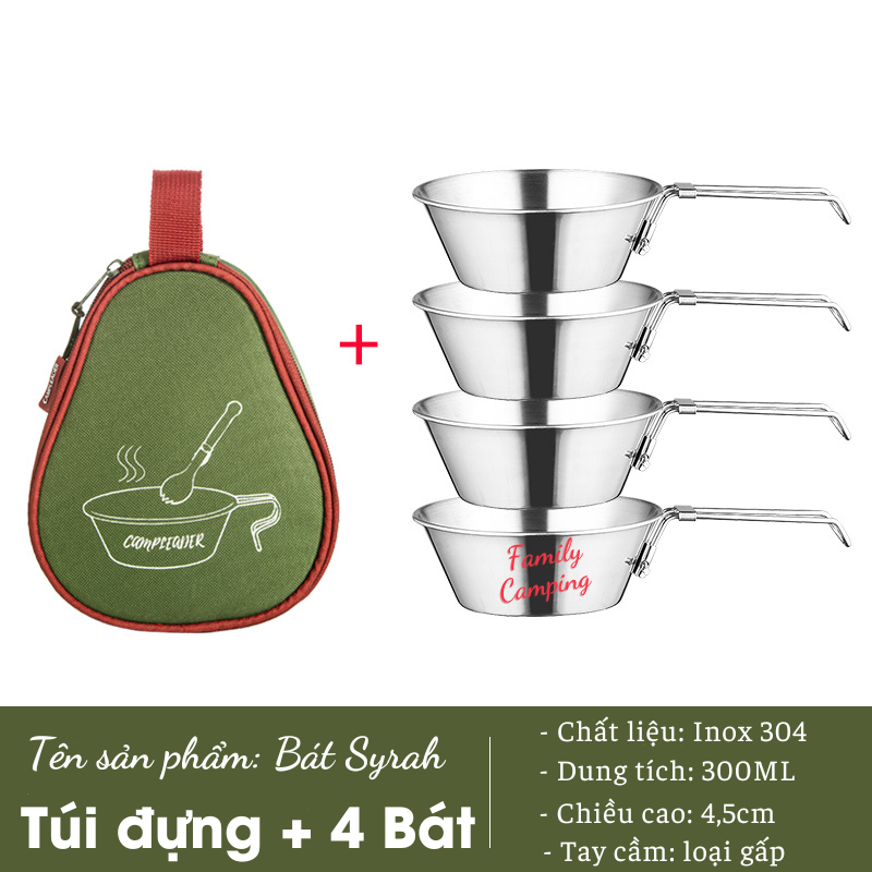 Bộ Bát Inox Syrah Có Tay Cầm Túi Đựng Tiện Lợi Cho Cắm Trại Dã Ngoại Hàng Cao Cấp