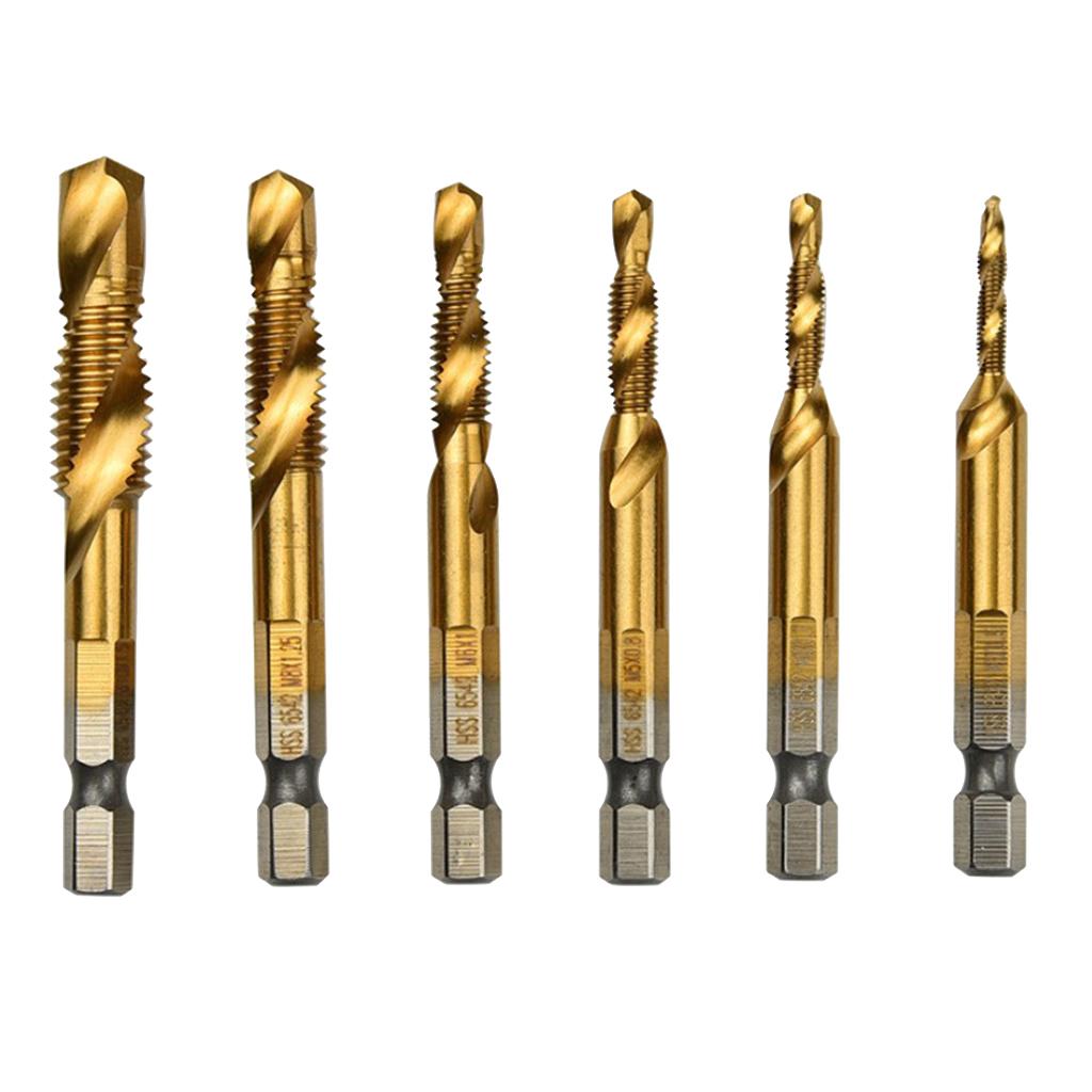 6pcs Quick Change HEX Shank Twist Drill and Bit set - metal M3-M10 Silver