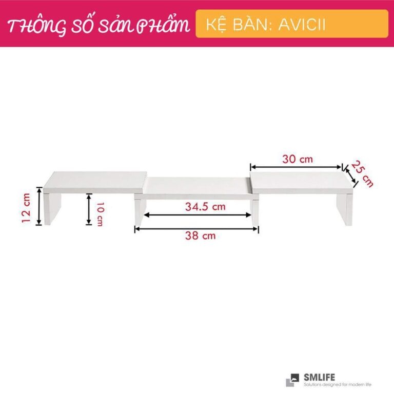 Kệ để bàn gỗ hiện đại SMLIFE Avicii  | Gỗ MDF dày 17mm chống ẩm | D90xR25xC12cm