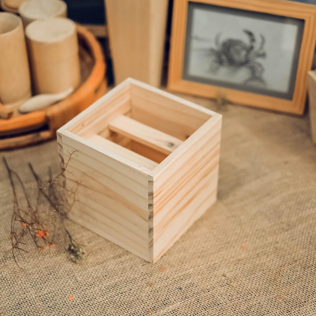 Chậu gỗ cắm hoa - Bình gỗ vuông phụ kiện trang trí - wooden pots