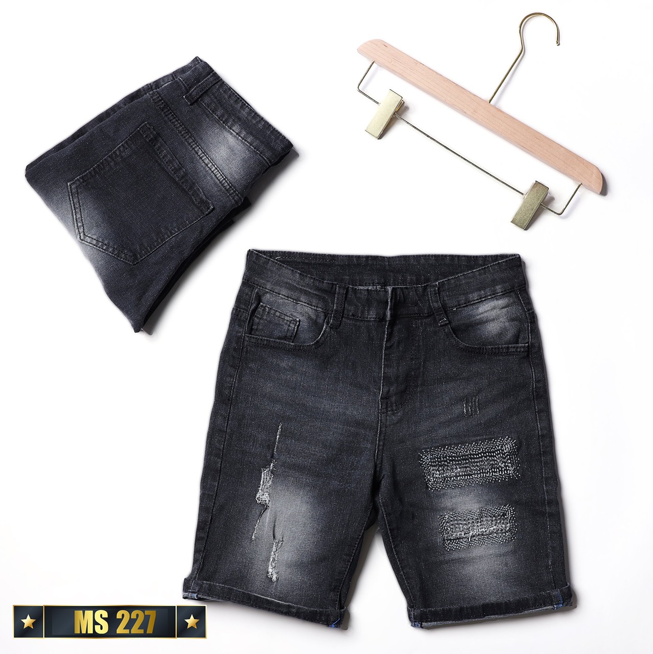 Quần short jean nam co giãn màu đen rách, quần sọt nam mẫu mới chất denim cao cấp thời trang Benny Fashion - MQ227