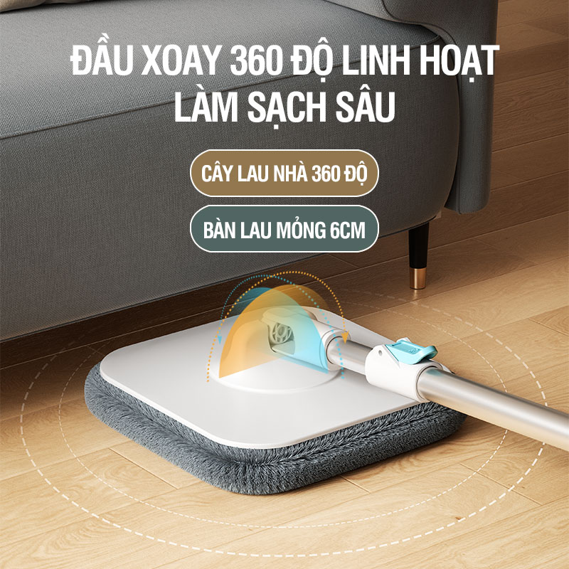 Cây lau nhà tách nước bẩn, chổi lau nhà tự vắt thông minh 360 độ lau sạch khô nhanh - Kitimop N09