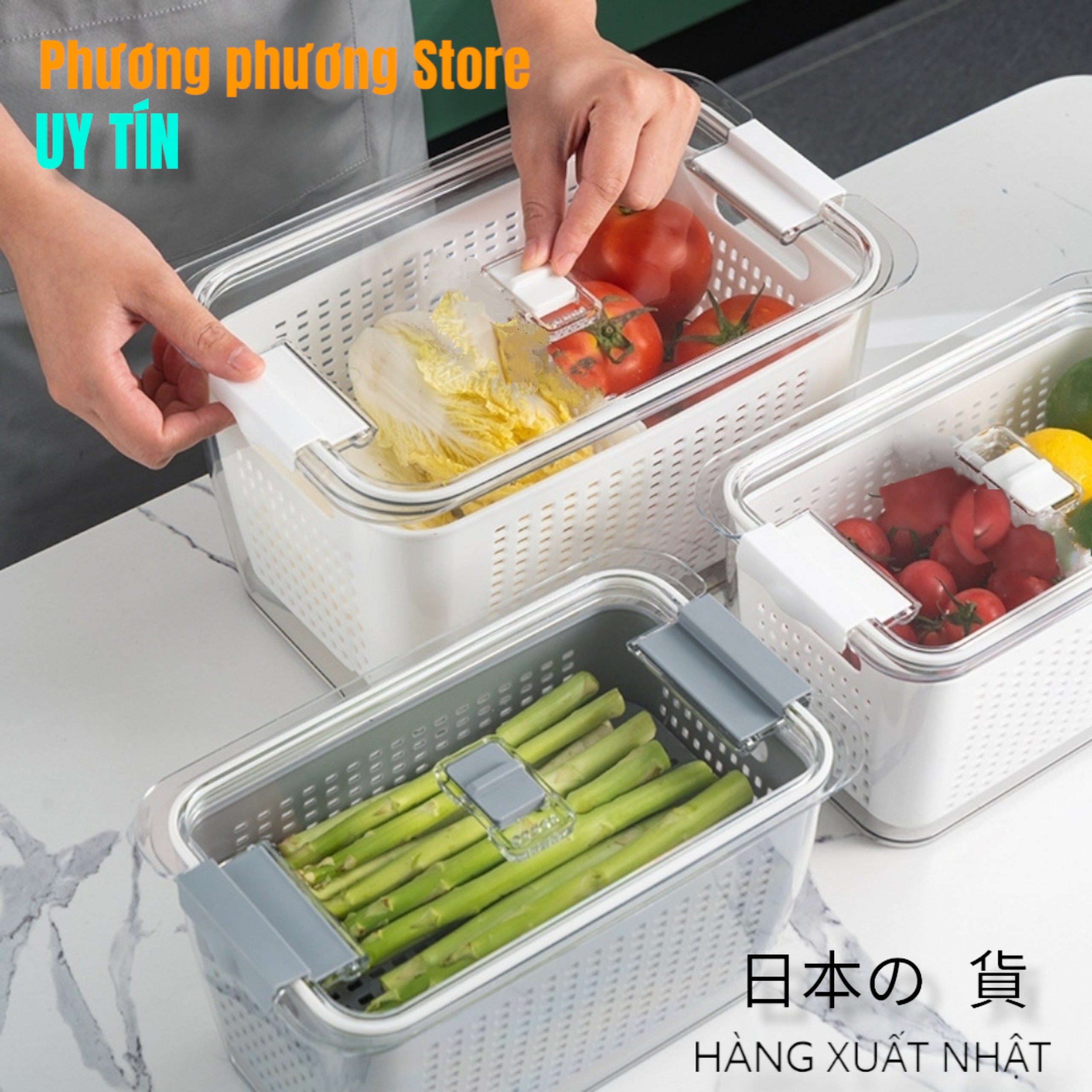 Hộp Nhựa Đựng Thực Phẩm, Hộp Bảo Quản Thực Phẩm Tủ Lạnh 2 lớp Trong Suốt, Giúp Ráo Nước Bảo Quản Tiện Lợi