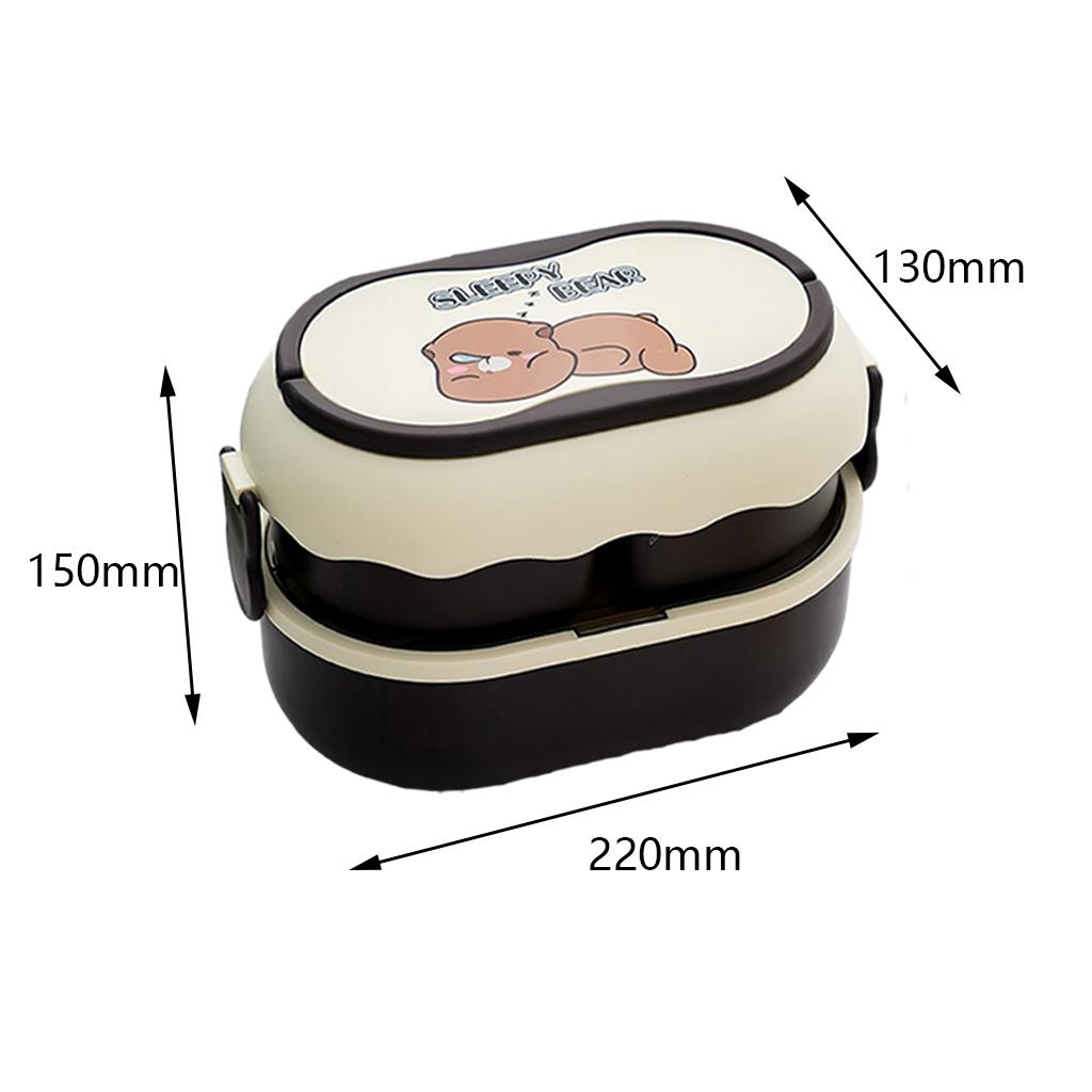 2 Tier Portable Lunch Box Leakproof Bento Box for Kids Picnic Brown