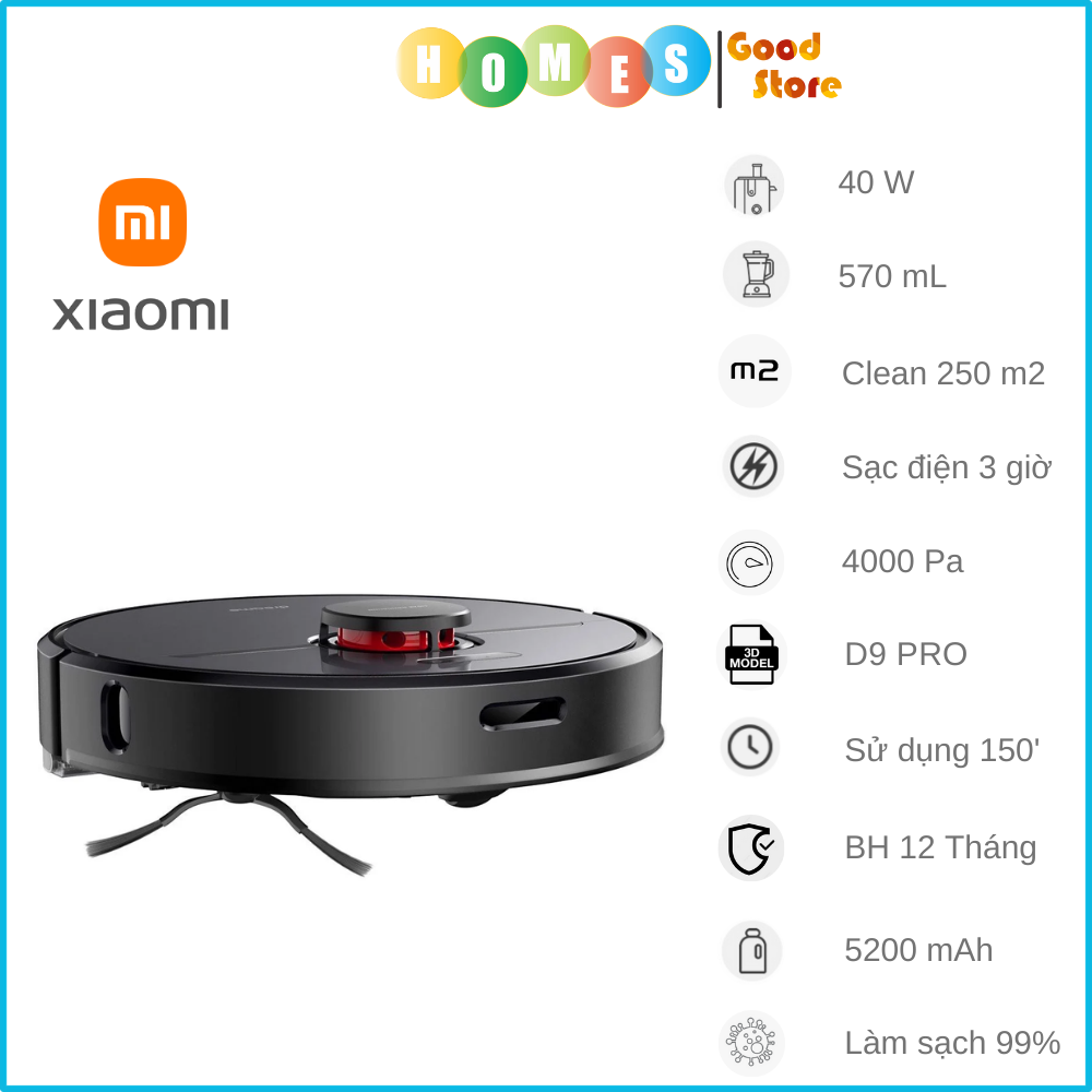 Robot Hút Bụi Lau Nhà DREAME D9 PRO Cảm Biến Chống Rơi Rớt Diện Tích Hoạt Động 250m2 Lực Hút 4000 Pa Công Suất 40 W - Hàng Chính Hãng