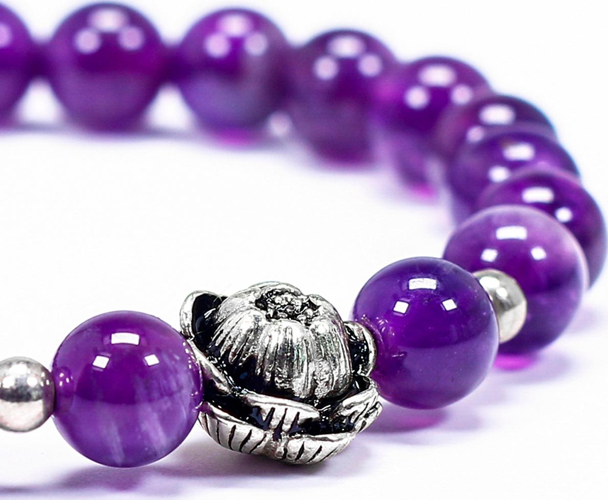 Vòng tay cho bé đá thạch anh tím charm hoa sen mệnh hỏa. thổ - Ngọc Quý Gemstones