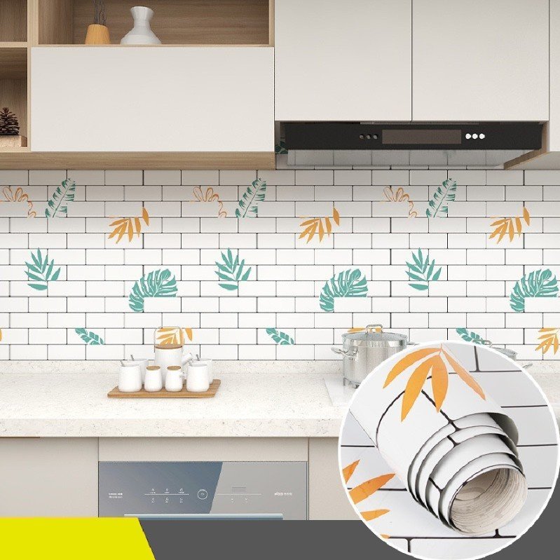 CUỘN 3 mét decal dán bếp tráng nhôm cách nhiệt tốt tường gạch xen lá khổ 60cm