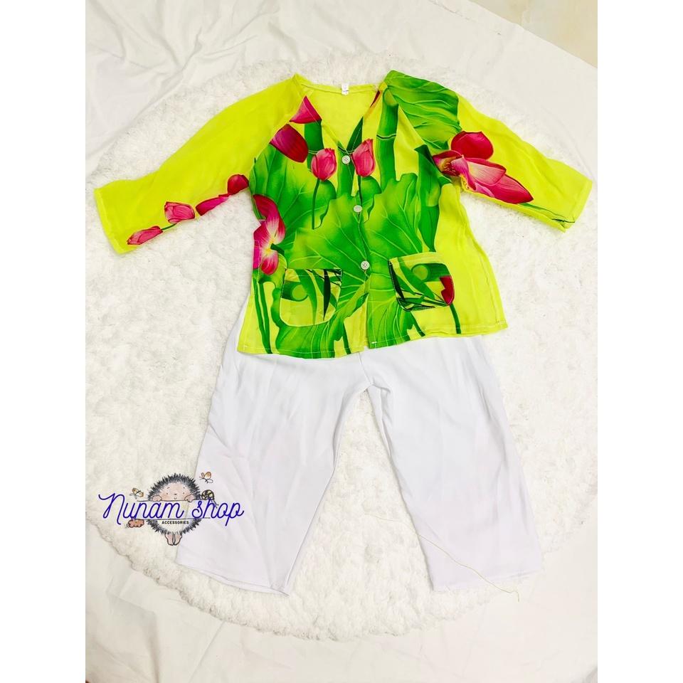 BỘ BÀ BA VON/PHI LỤA HỌA TIẾT CÓ TÚI XỊN XÒ SIÊU CUTE CHO BÉ 13-16KG - NUNAM SHOP