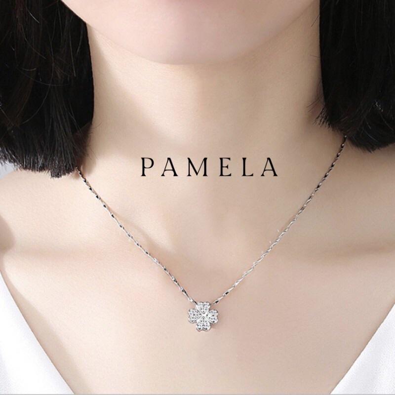 Mặt dây chuyển cỏ bốn lá, Mặt dây bạc 925 hình cỏ 4 lá may mắn Pamela