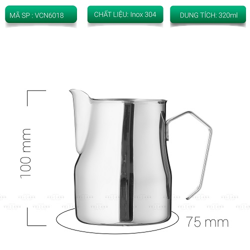 Ca đánh sữa Motta màu bạc Inox 304 mũi tròn