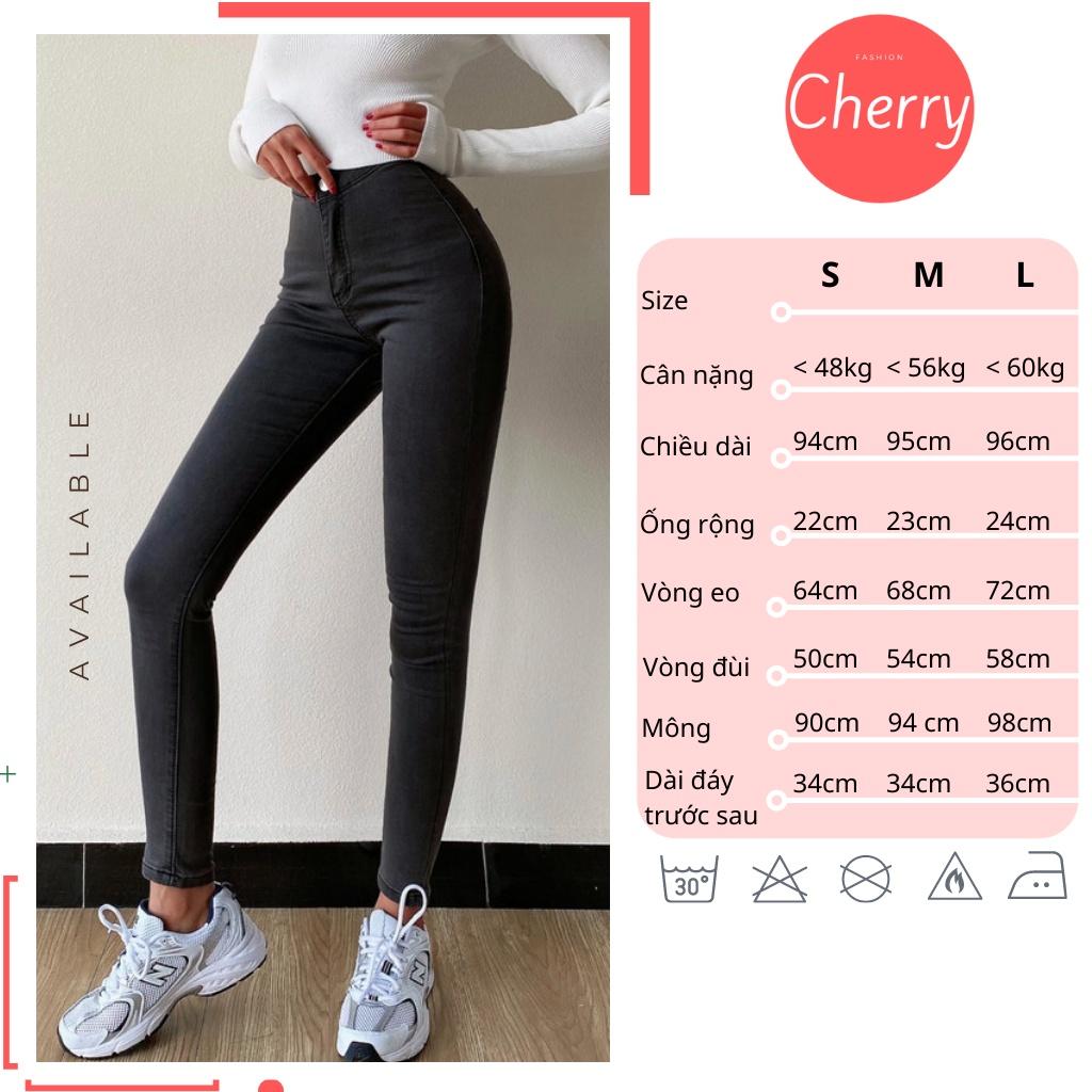 Quần bò nữ lưng cao co giãn không túi CHERRY, Quần jean cạp cao bigsize skinny jeans dáng ôm trơn dài T021