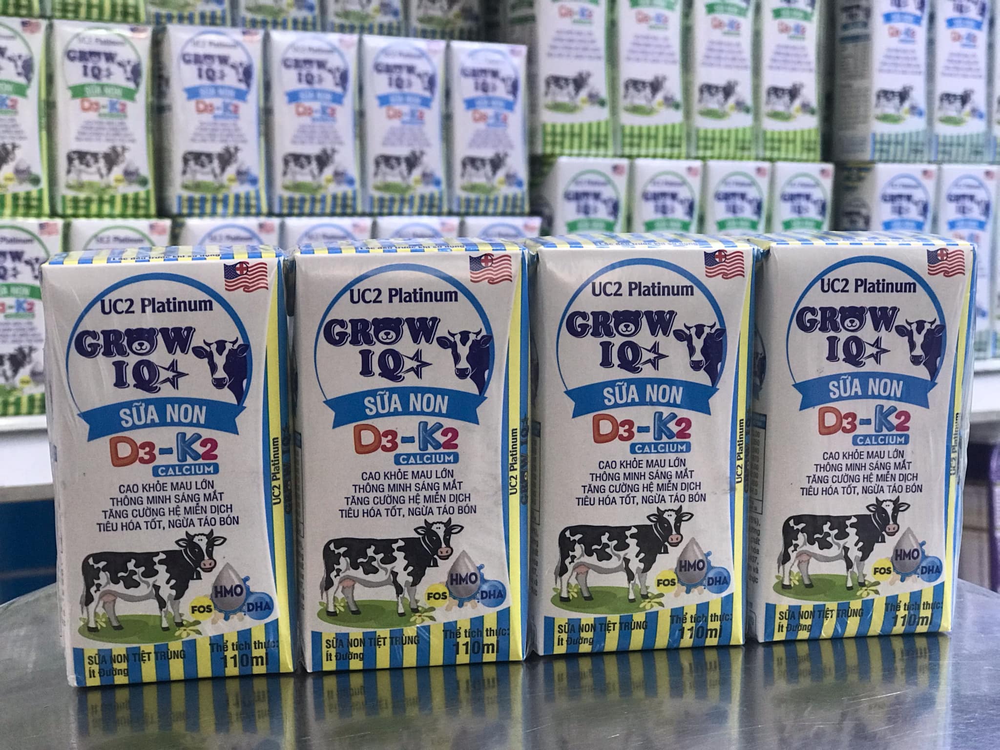 Lốc lẻ sữa non tiệt trùng ít đường UC2 GROW IQ D3K2 110ML (4 hộp x 110ml)