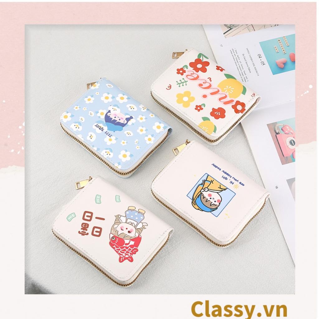 Classy Ví nữ ngắn chất liệu da, nhiều ngăn đựng thẻ, đựng tiền có khóa kéo T1382 (9 ngăn và