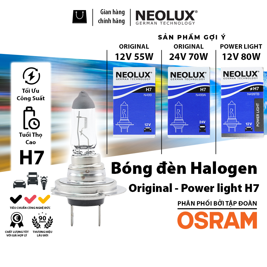 Bóng Đèn Halogen Power Light OSRAM NEOLUX H7 12V 24V